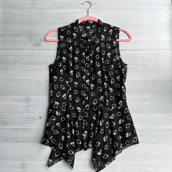 W By Worth Black & White Print Cotton Button Down 0 - Picture 1 of 5
